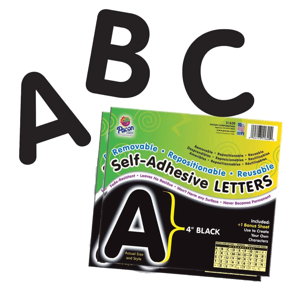 Pacon Self-Adhesive Puffy Letters, 4in, Black, 78 Letters Per Pack, Set Of 2 Packs MPN:PAC51620-2