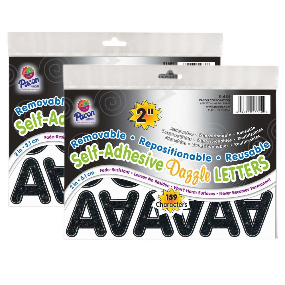 Pacon Self-Adhesive Letters, 2in, Puffy Font, Black Dazzle, 159 Per Pack, Set Of 2 Packs MPN:PAC51684-2