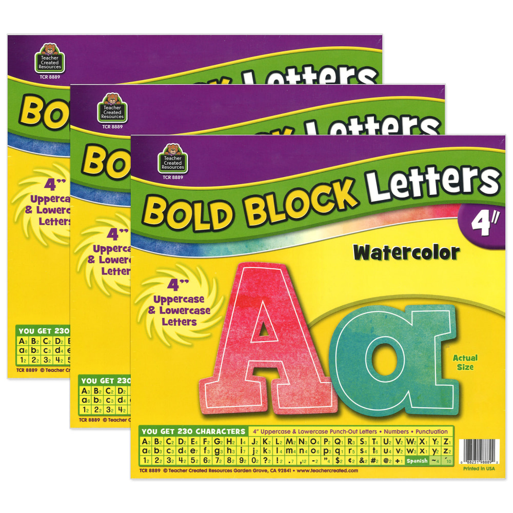 Teacher Created Resources Letters Combo Pack, 4in, Watercolor Bold Block, 3 Packs MPN:TCR8889-3