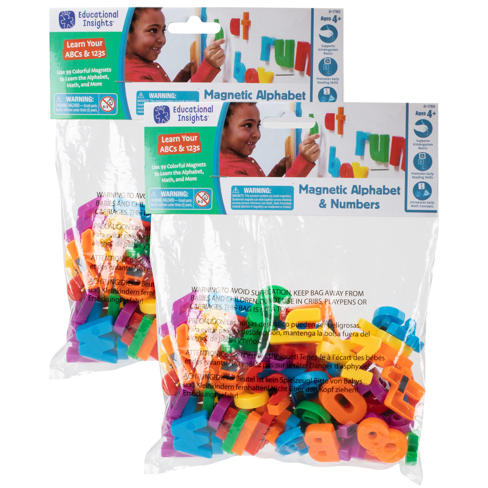 Educational Insights Magnetic Letters & Numbers, Assorted Colors, 99 Pieces Per Pack, Set Of 2 Packs MPN:EI-1780-2