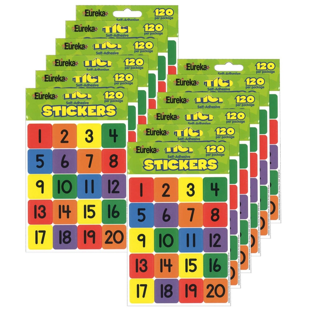 Eureka Theme Stickers, Numbers 1-20, 120 Stickers Per Pack, Set Of 12 Packs MPN:EU-655990-12