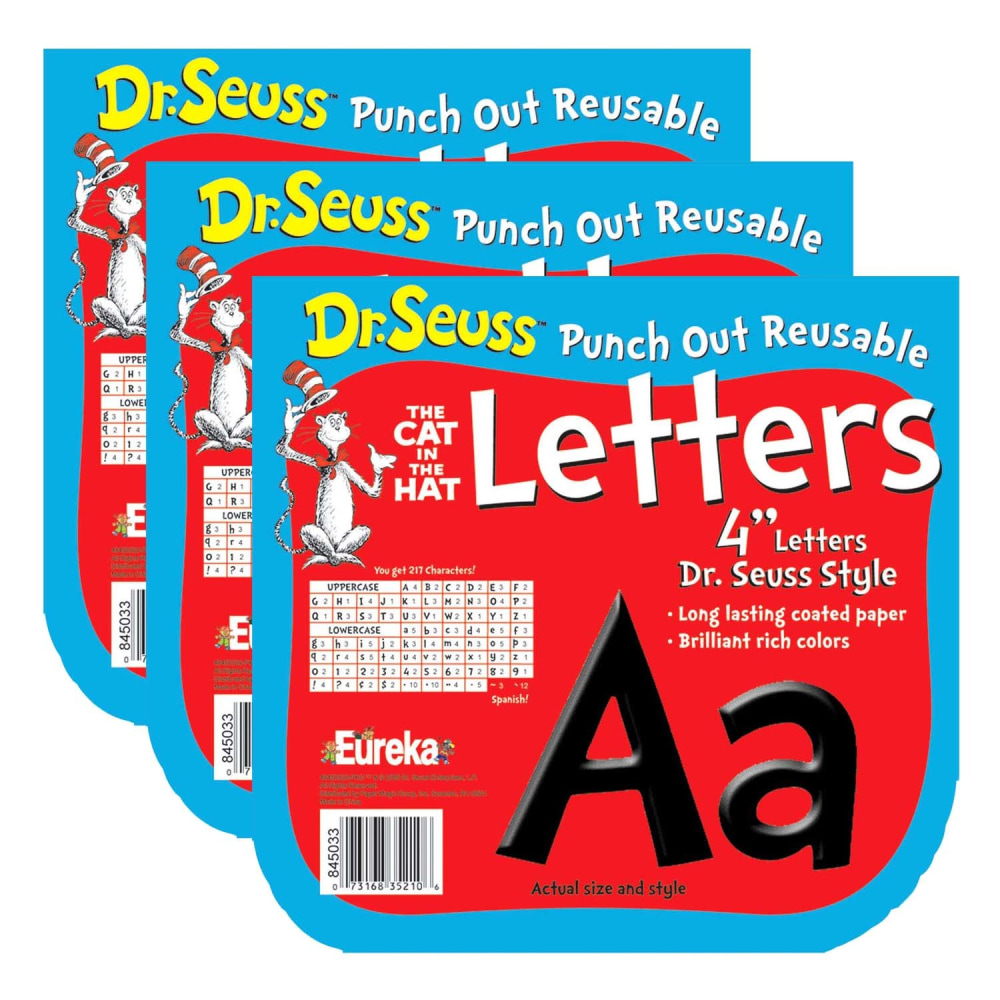 Eureka Deco Letters, 4in, Dr. Seuss, Black, 217 Per Pack, Set Of 3 Packs MPN:EU-845033-3