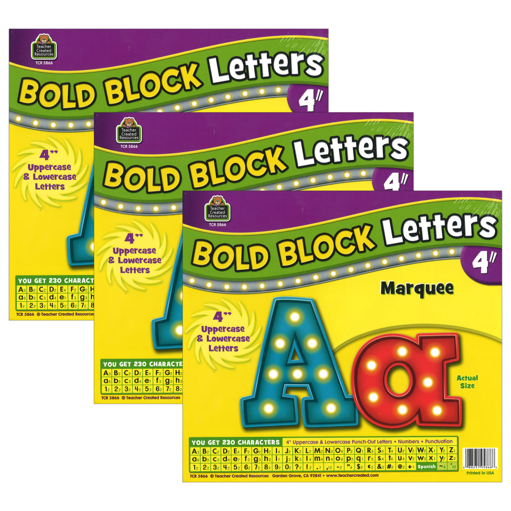 Teacher Created Resources 4in Letters, Marquee Bold Block, 230 Pieces Per Pack, Set Of 3 Packs MPN:TCR5866-3