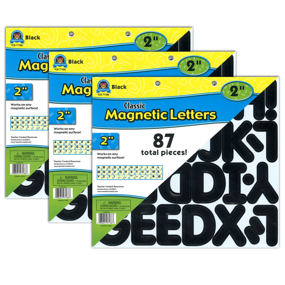 Teacher Created Resources Magnetic Letters, 2in, Black, 87 Pieces Per Pack, Set Of 3 Packs MPN:TCR77188-3