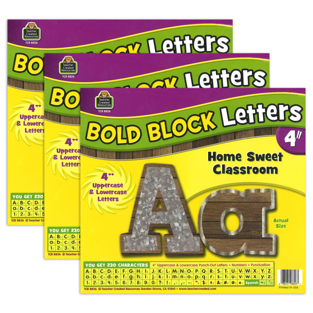 Teacher Created Resources 4in Letters, Home Sweet Classroom Bold Block, 230 Characters Per Pack, Set Of 3 Packs MPN:TCR8826-3