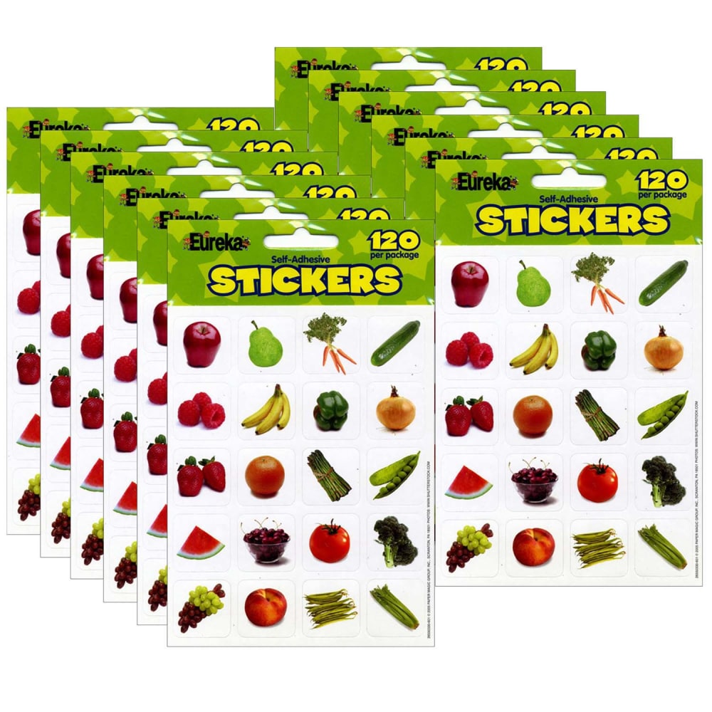 Eureka Theme Stickers, Fruits & Vegetables, 120 Stickers Per Pack, Set Of 12 Packs MPN:EU-655033-12