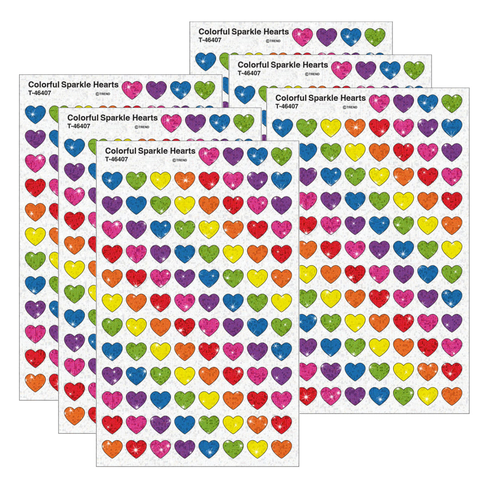 TREND Sparkle Stickers, Colorful Hearts, 400 Per Pack, Set Of 6 Packs MPN:T-46407-6