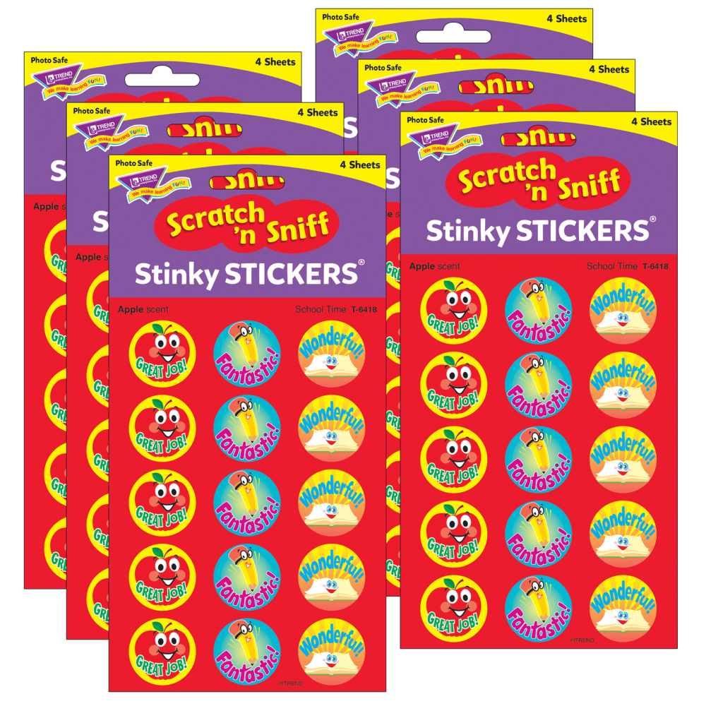 Trend Stinky Stickers, School Time/Apple, 60 Stickers Per Pack, Set Of 6 Packs MPN:T-6418-6
