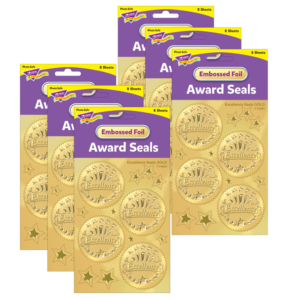 TREND Award Seal Stickers, 2in, Excellence, Gold, 32 Stickers Per Pack, Set Of 6 Packs MPN:T-74003-6