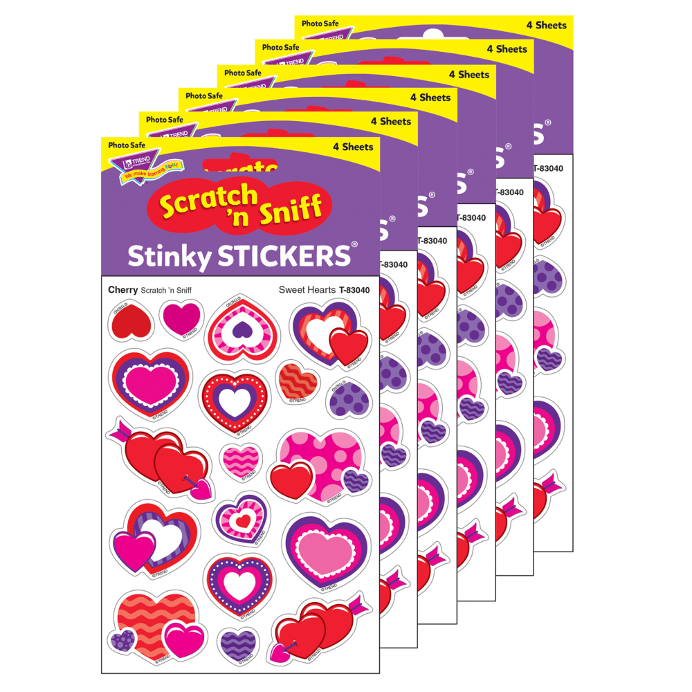Trend Stinky Stickers, Sweet Hearts/Cherry, 72 Stickers Per Pack, Set Of 6 Packs MPN:T-83040-6