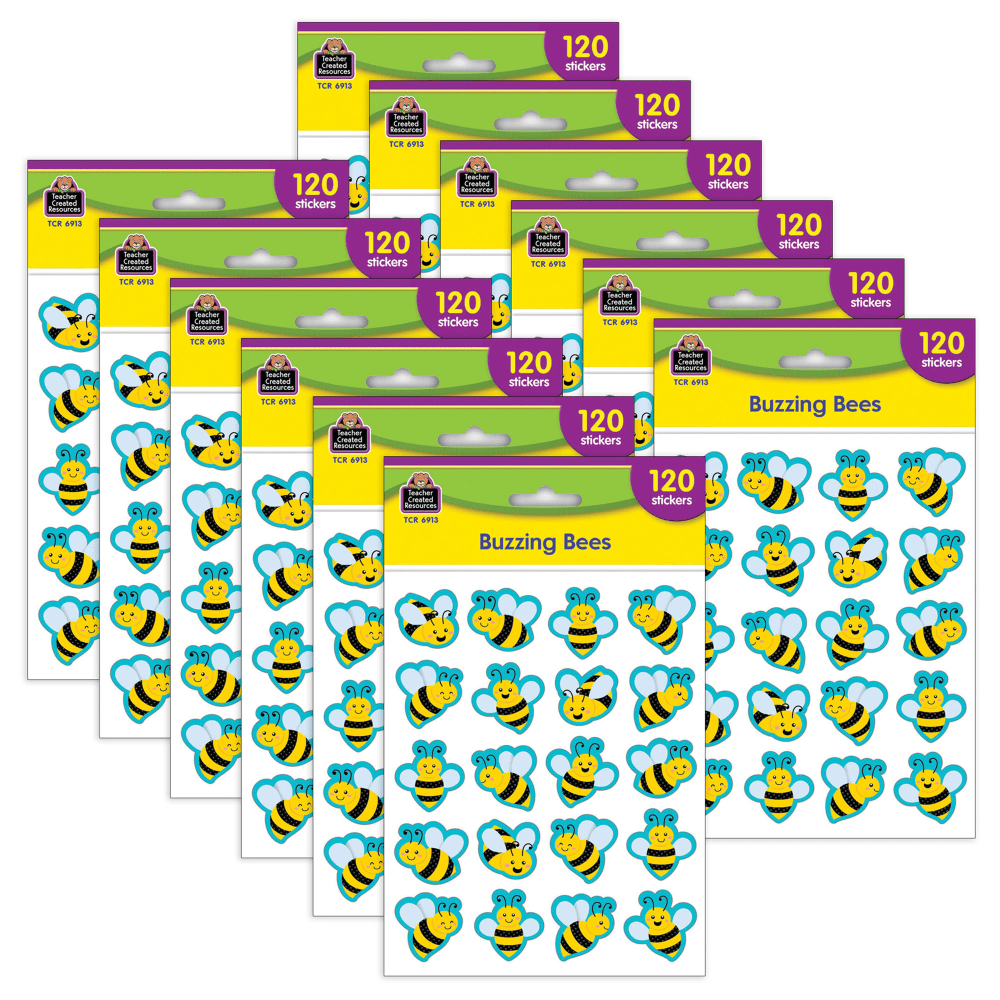Teacher Created Resources Stickers, Buzzing Bees, 120 Per Pack, Set Of 12 Packs MPN:TCR6913-12