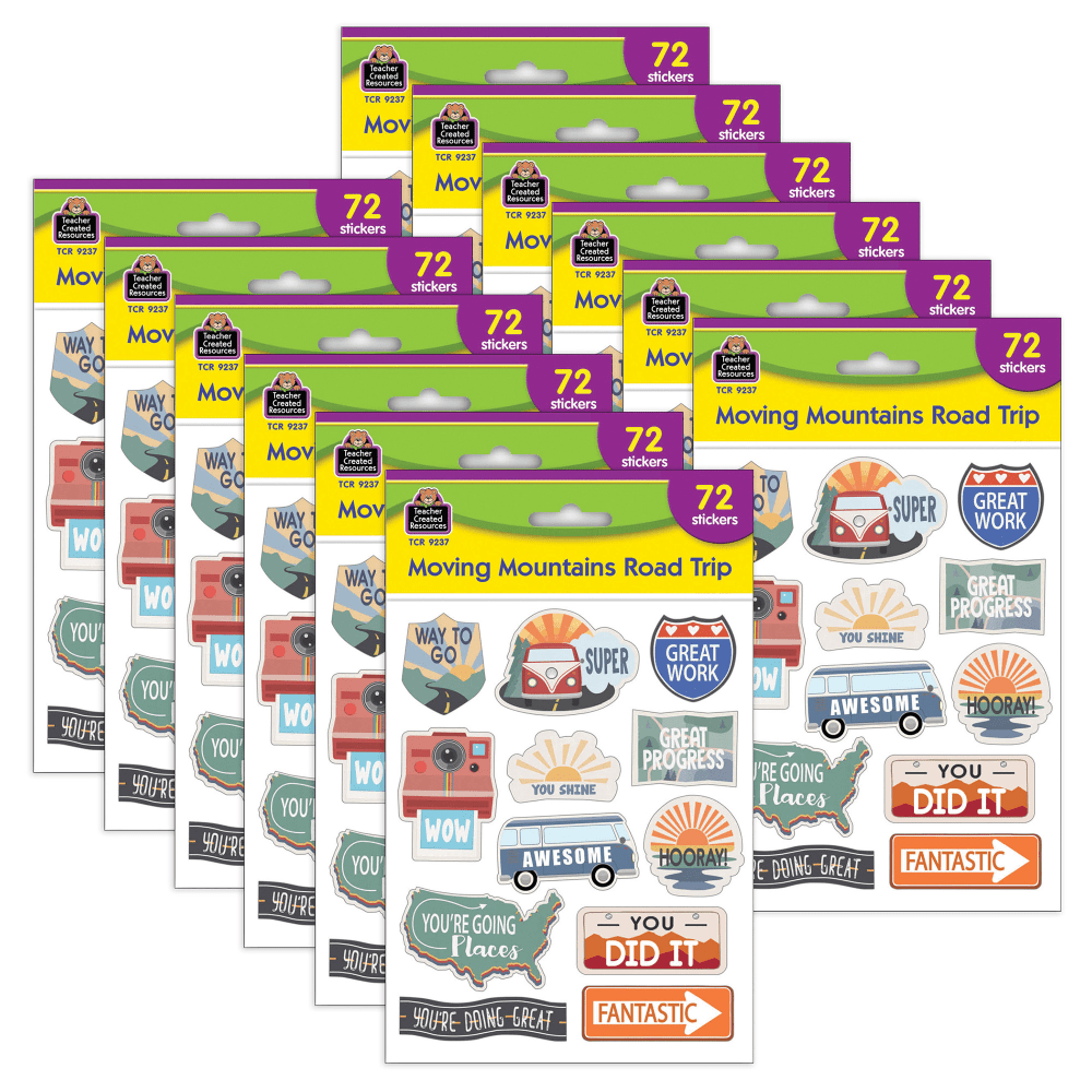 Teacher Created Resources Moving Mountains Road Trip Stickers, 72 Per Pack, 12 Packs MPN:TCR9237-12