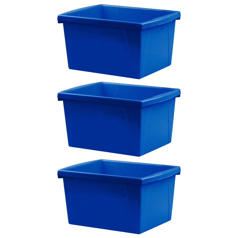 Storex Classroom Storage Bins, 4 Gallon, 7-15/16inH x 11-5/16inW x 13-5/8inD, Blue, Pack Of 3 Bins MPN:STX61451U06C-3