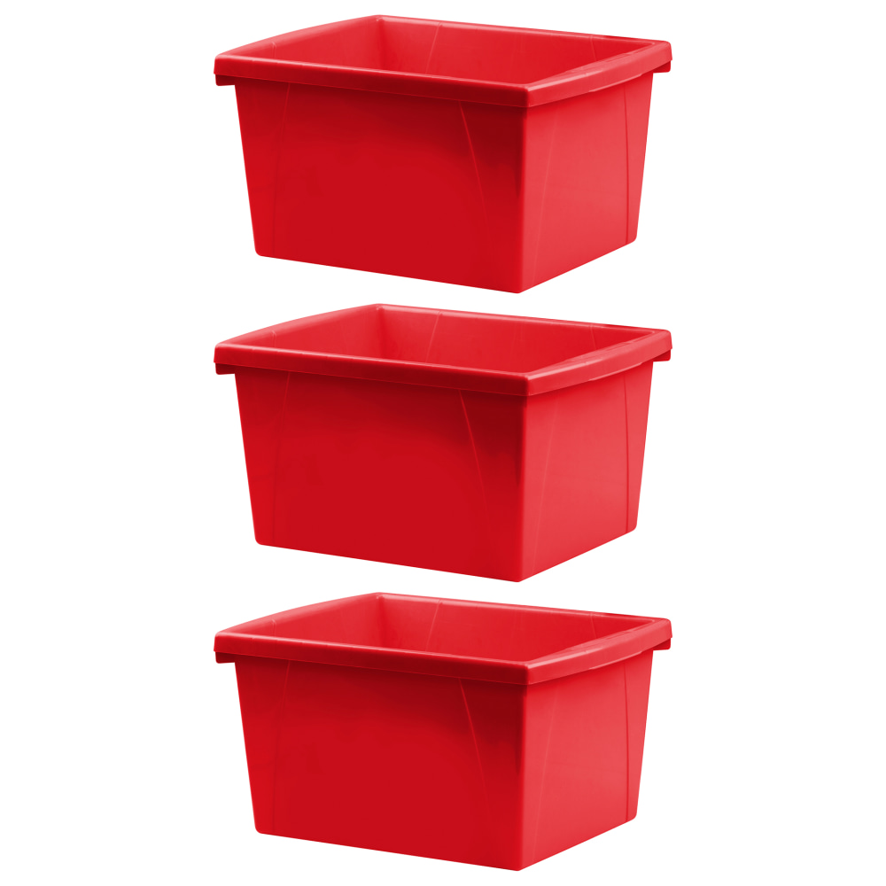 Storex Classroom Storage Bins, 4 Gallon, 7-15/16inH x 11-5/16inW x 13-5/8inD, Red, Pack Of 3 Bins MPN:STX61452U06C-3