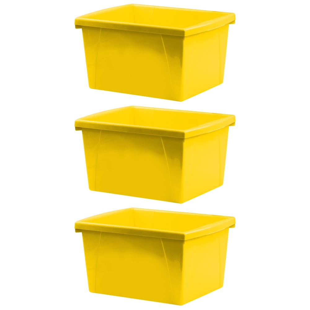 Storex Classroom Storage Bins, 4 Gallon, 7-15/16inH x 11-5/16inW x 13-5/8inD, Yellow, Pack Of 3 Bins MPN:STX61453U06C-3