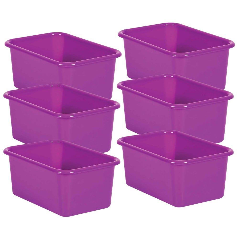 Teacher Created Resources Small Plastic Storage Bins, 5inH x 11-3/8inW x 7-3/4inD, Purple, Pack Of 6 MPN:TCR20383-6