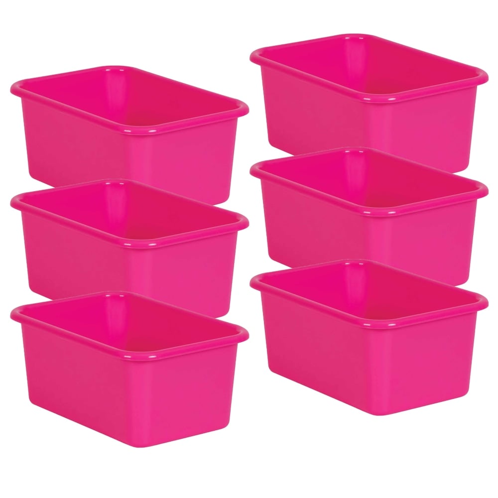 Teacher Created Resources Small Plastic Storage Bins, 5inH x 11-3/8inW x 7-3/4inD, Pink, Pack Of 6 MPN:TCR20384-6