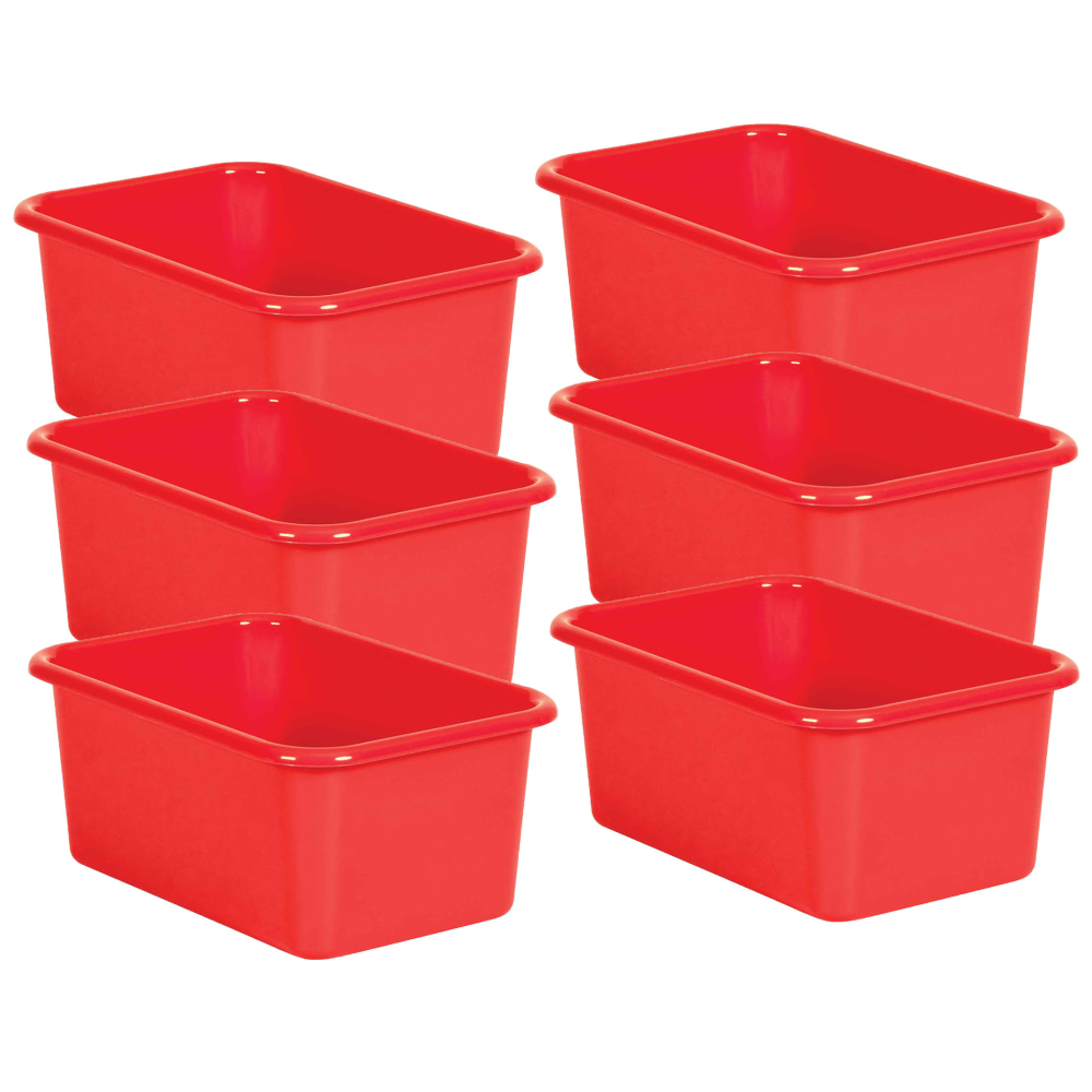 Teacher Created Resources Small Plastic Storage Bins, 5inH x 11-3/8inW x 7-3/4inD, Red, Pack Of 6 MPN:TCR20385-6