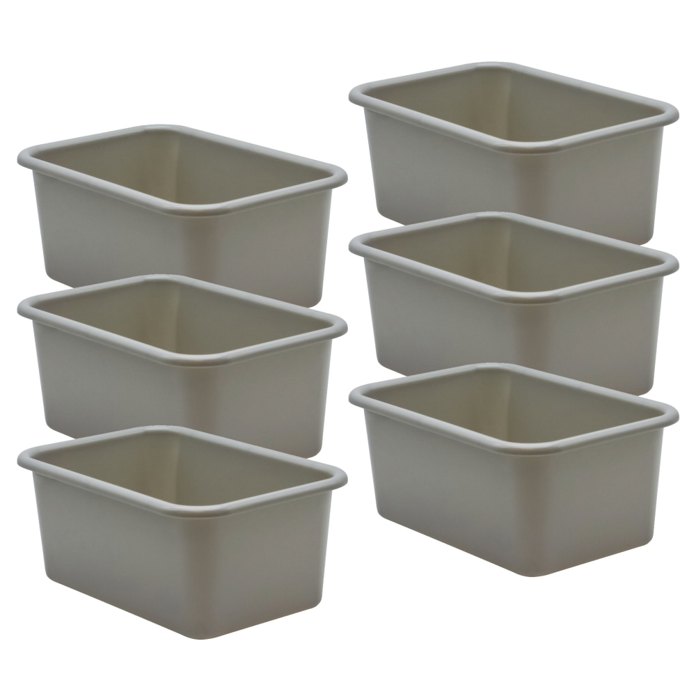 Teacher Created Resources Small Plastic Storage Bins, 5inH x 11-3/8inW x 7-3/4inD, Gray, Pack Of 6 MPN:TCR20395-6