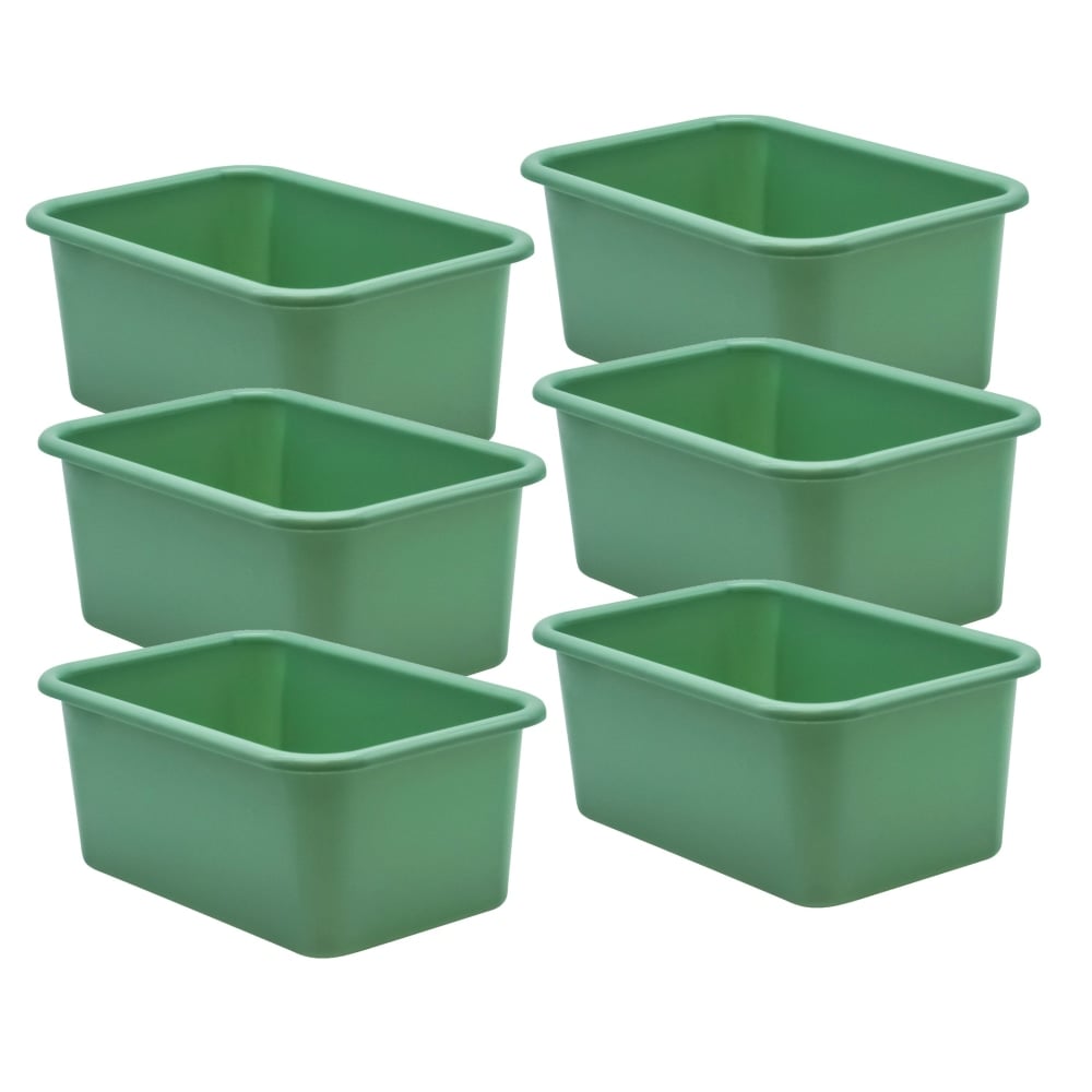 Teacher Created Resources Small Plastic Storage Bins, 5inH x 11-3/8inW x 7-3/4inD, Eucalyptus Green, Pack Of 6 Bins MPN:TCR20396-6
