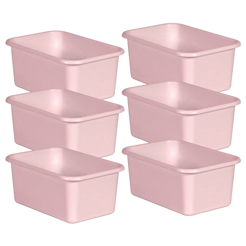 Teacher Created Resources Small Plastic Storage Bins, 5inH x 11-3/8inW x 7-3/4inD, Blush Pink, Pack Of 6 Bins MPN:TCR20398-6