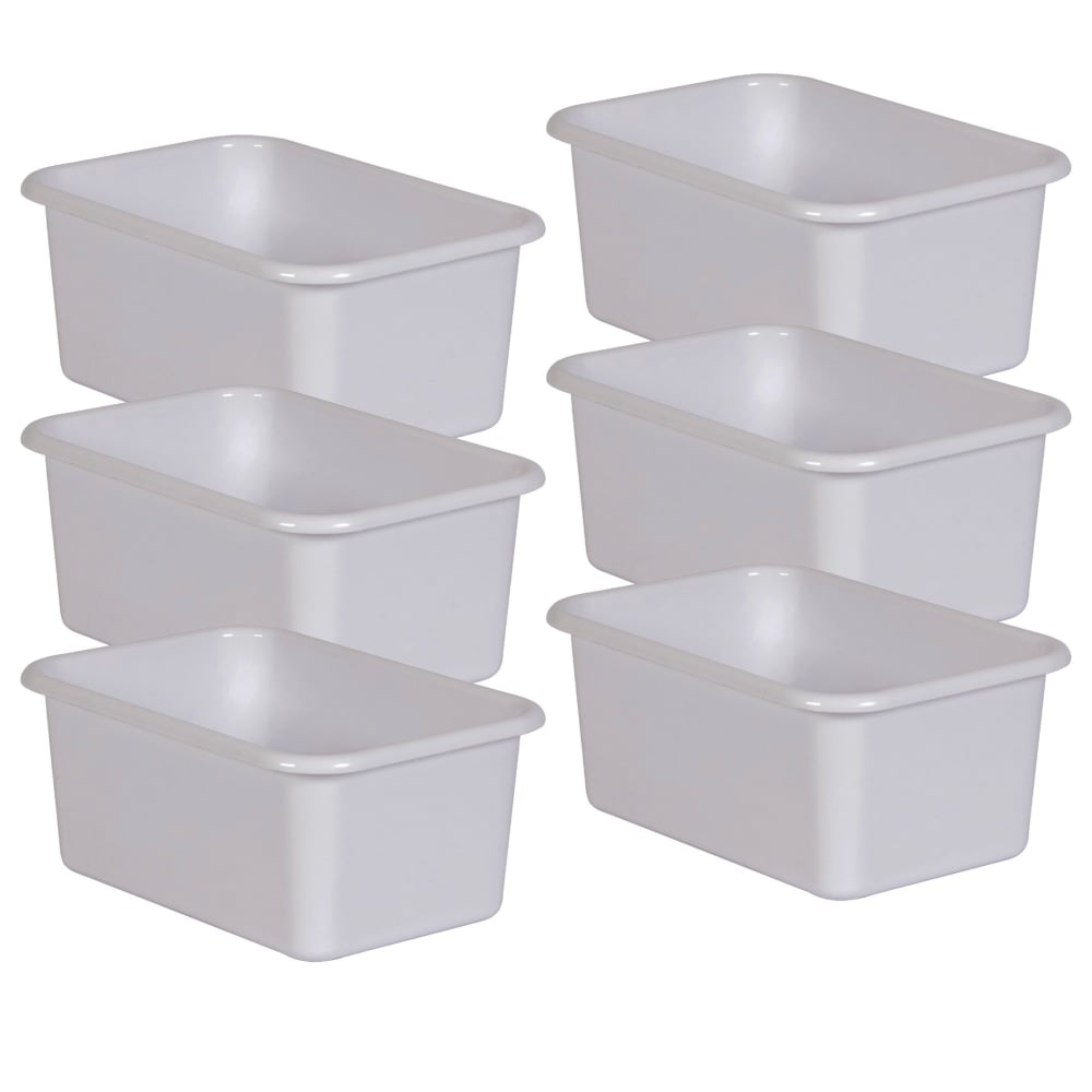 Teacher Created Resources Small Plastic Storage Bins, 5inH x 11-3/8inW x 7-3/4inD, White, Pack Of 6 MPN:TCR20399-6