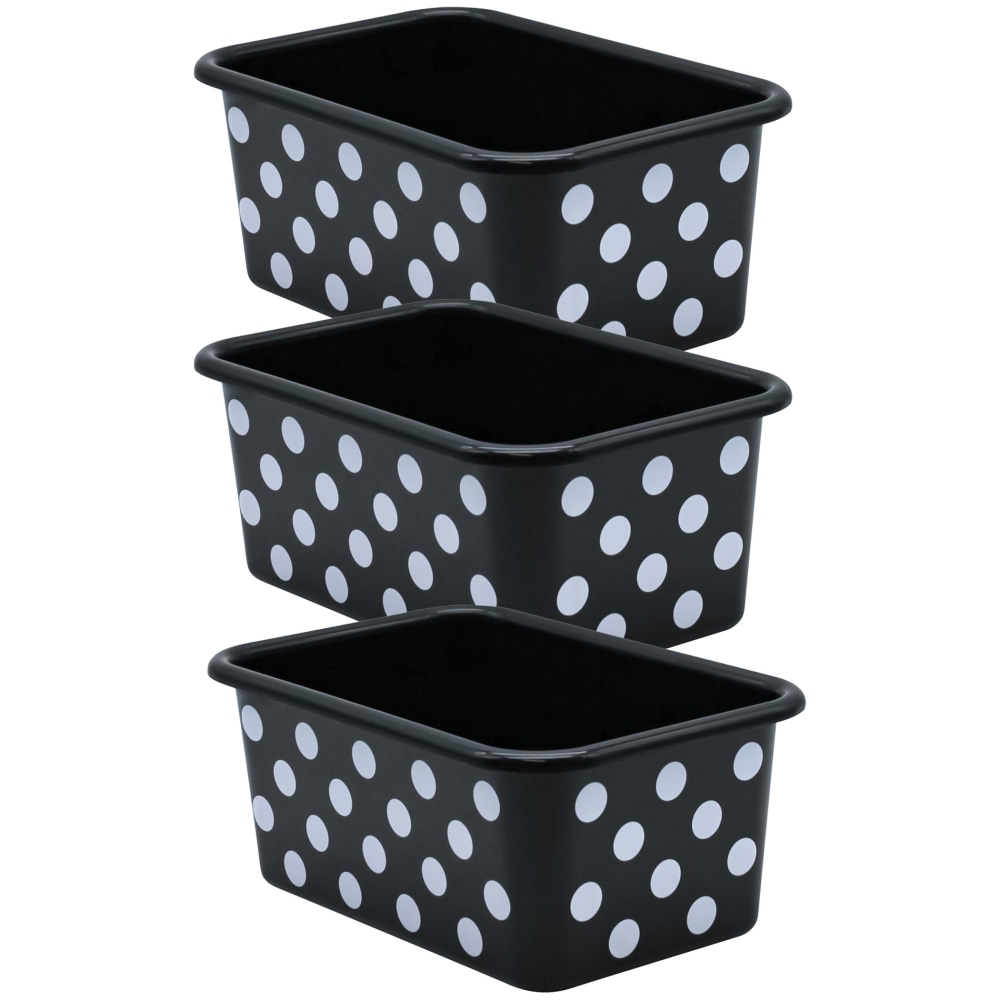 Teacher Created Resources Plastic Storage Bin, Small, White Polka Dots on Black, Pack Of 3 MPN:TCR20402-3