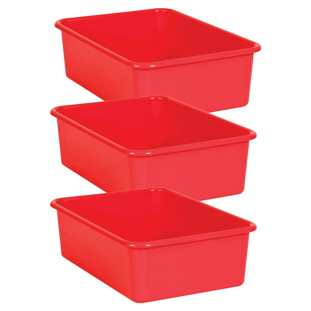 Teacher Created Resources Large Plastic Storage Bins, 5inH x 11-1/2inW x 16-1/4inD, Red, Pack Of 3 Bins MPN:TCR20404-3