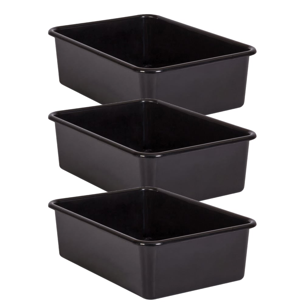 Teacher Created Resources Large Plastic Storage Bins, 5inH x 11-1/2inW x 16-1/4inD, Black, Pack Of 3 Bins MPN:TCR20406-3