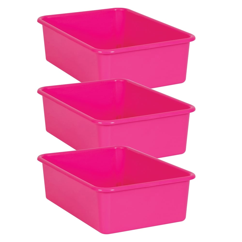 Teacher Created Resources Large Plastic Storage Bins, 5inH x 11-1/2inW x 16-1/4inD, Pink, Pack Of 3 Bins MPN:TCR20408-3