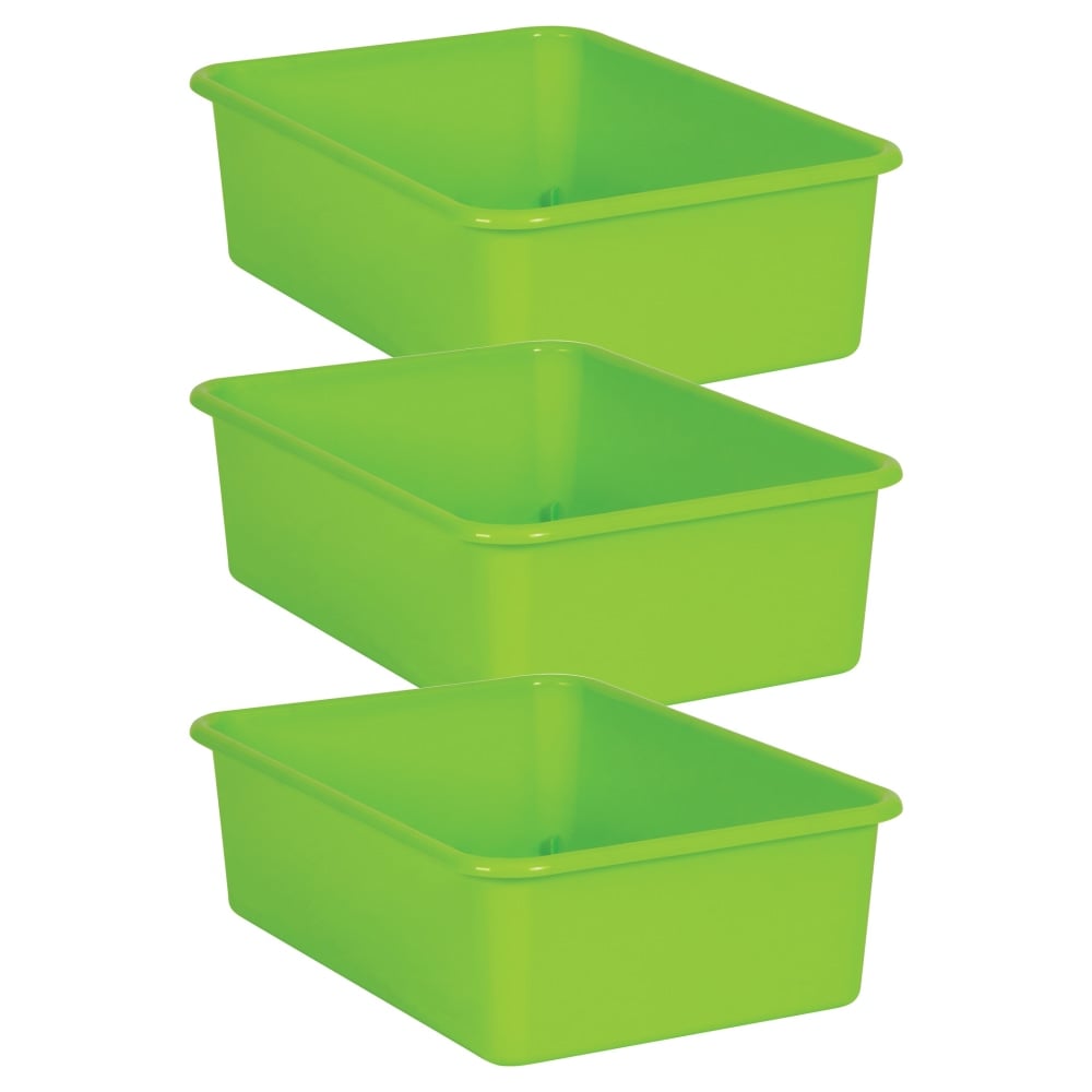 Teacher Created Resources Large Plastic Storage Bins, 5inH x 11-1/2inW x 16-1/4inD, Lime, Pack Of 3 Bins MPN:TCR20409-3