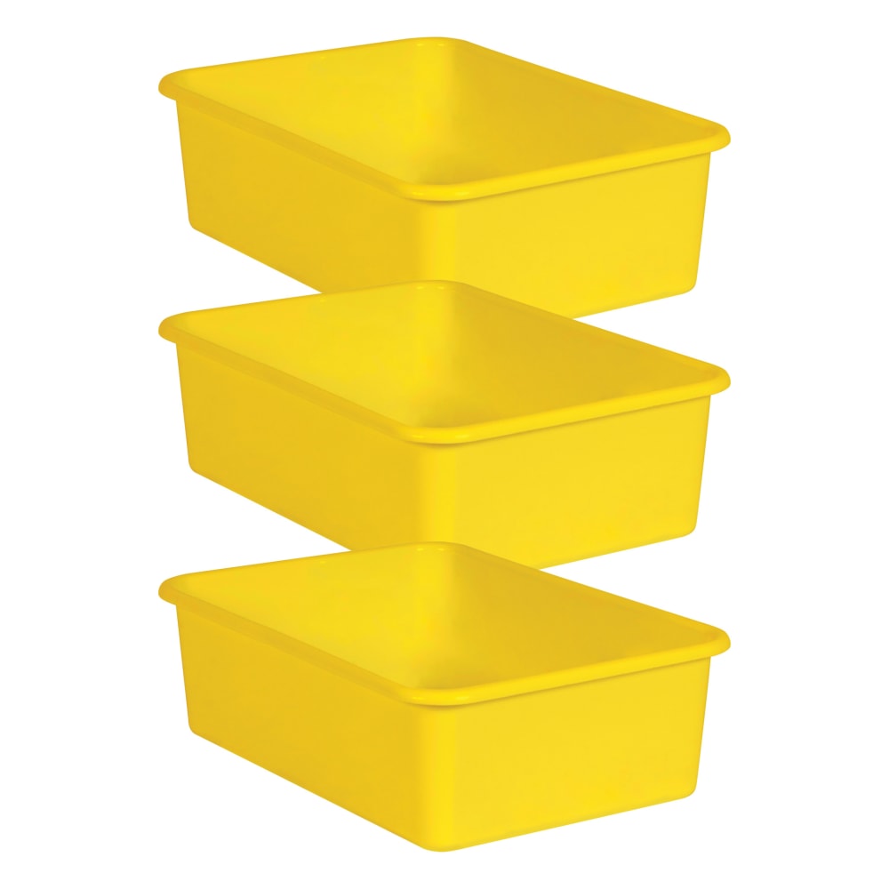 Teacher Created Resources Large Plastic Storage Bins, 5inH x 11-1/2inW x 16-1/4inD, Yellow, Pack Of 3 Bins MPN:TCR20410-3