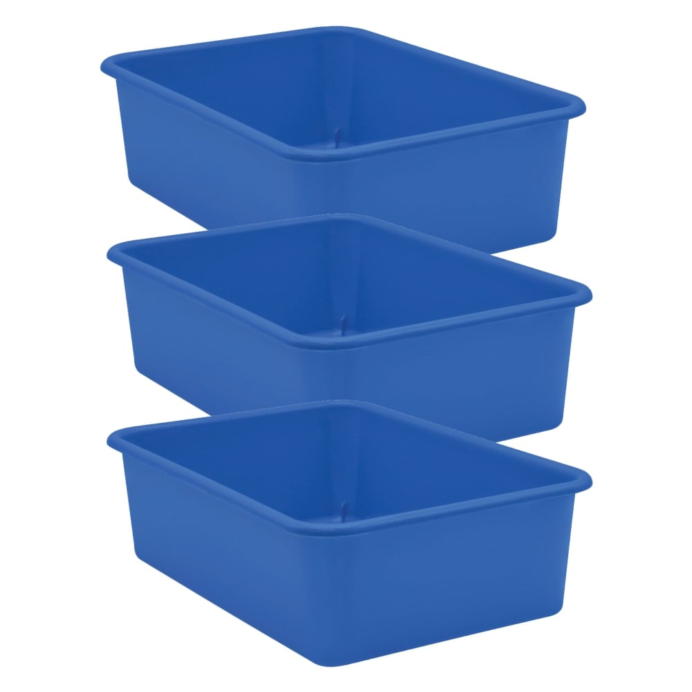Teacher Created Resources Large Plastic Storage Bins, 5inH x 11-1/2inW x 16-1/4inD, Blue, Pack Of 3 Bins MPN:TCR20411-3