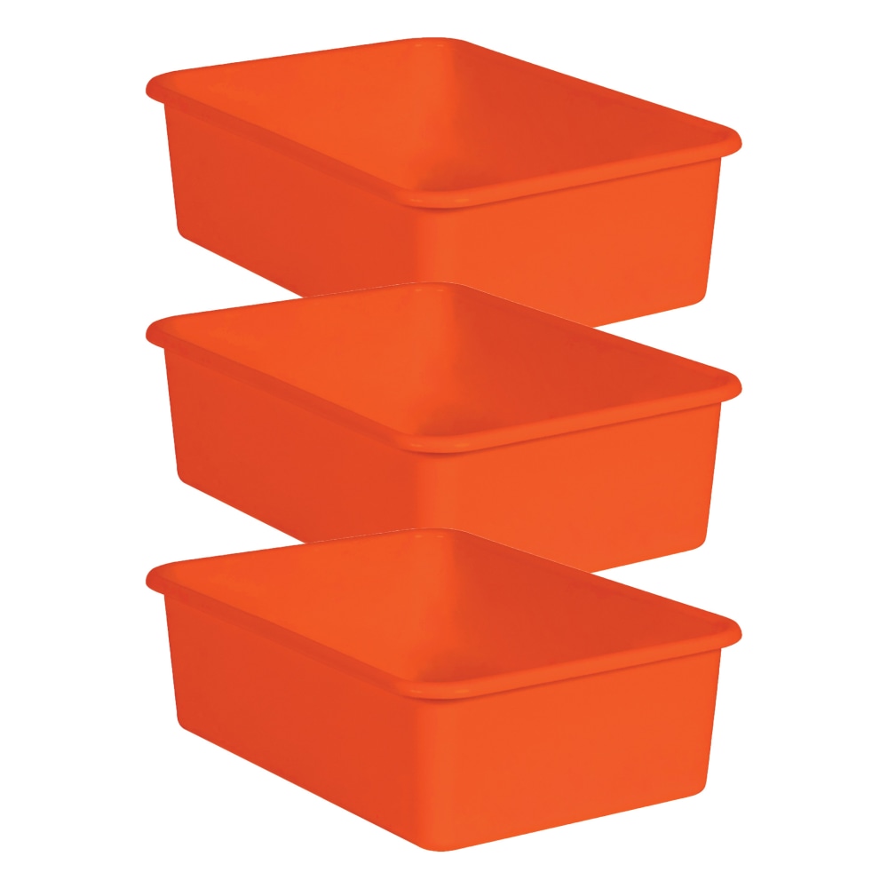 Teacher Created Resources Large Plastic Storage Bins, 5inH x 11-1/2inW x 16-1/4inD, Orange, Pack Of 3 Bins MPN:TCR20412-3