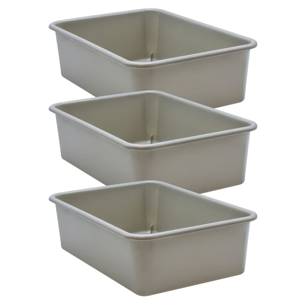 Teacher Created Resources Large Plastic Storage Bins, 5inH x 11-1/2inW x 16-1/4inD, Gray, Pack Of 3 Bins MPN:TCR20413-3