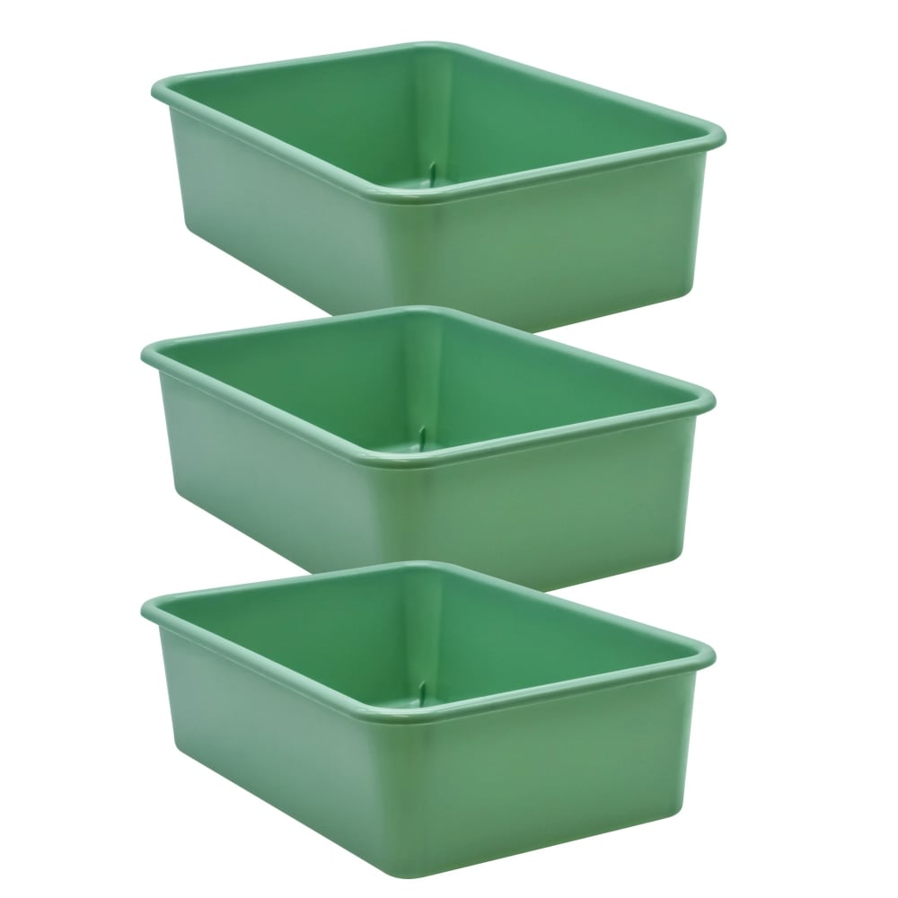 Teacher Created Resources Large Plastic Storage Bins, 5inH x 11-1/2inW x 16-1/4inD, Eucalyptus Green, Pack Of 3 Bins MPN:TCR20414-3