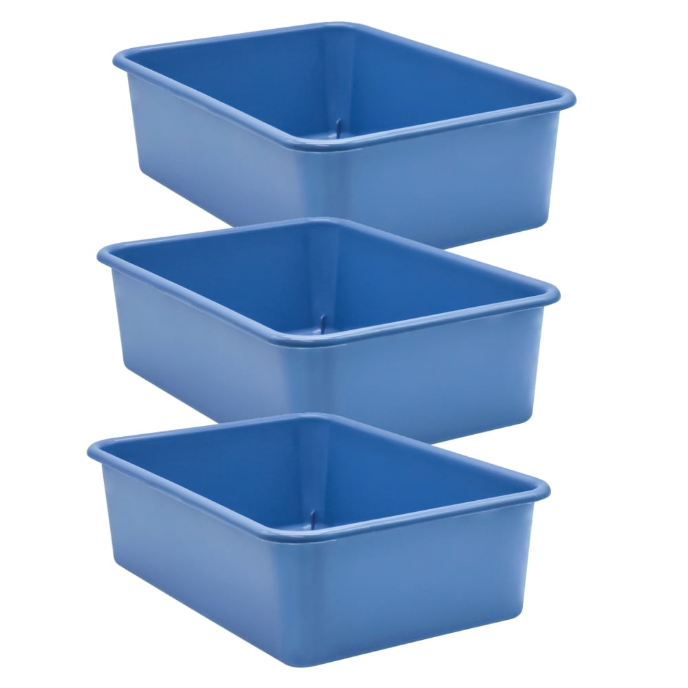 Teacher Created Resources Large Plastic Storage Bins, 5inH x 11-1/2inW x 16-1/4inD, Slate Blue, Pack Of 3 Bins MPN:TCR20415-3