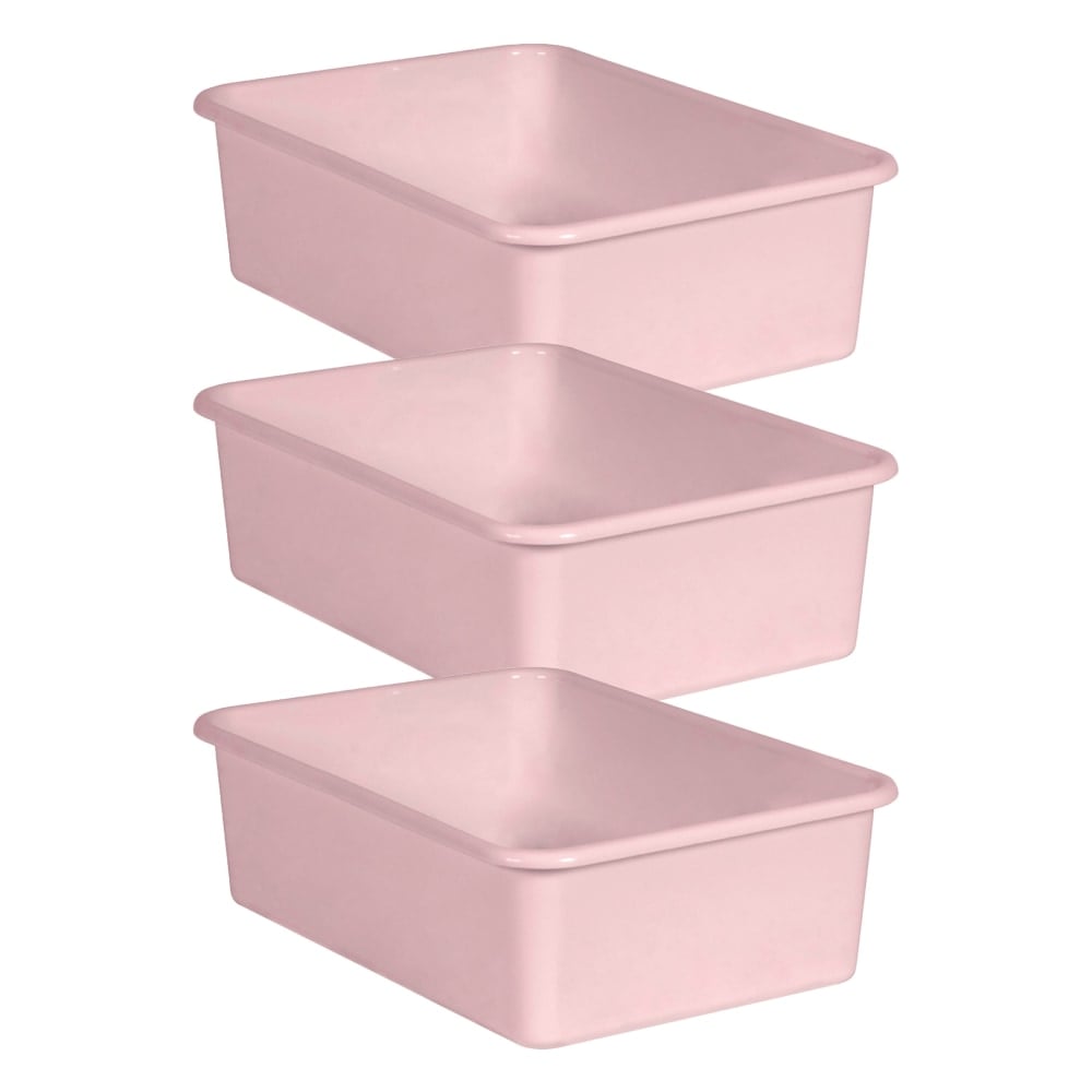 Teacher Created Resources Large Plastic Storage Bins, 5inH x 11-1/2inW x 16-1/4inD, Pink Blush, Pack Of 3 Bins MPN:TCR20416-3