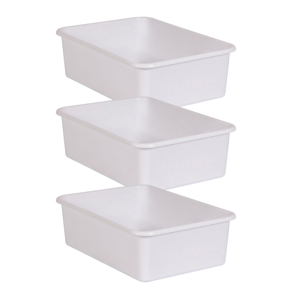 Teacher Created Resources Large Plastic Storage Bins, 5inH x 11-1/2inW x 16-1/4inD, White, Pack Of 3 Bins MPN:TCR20417-3