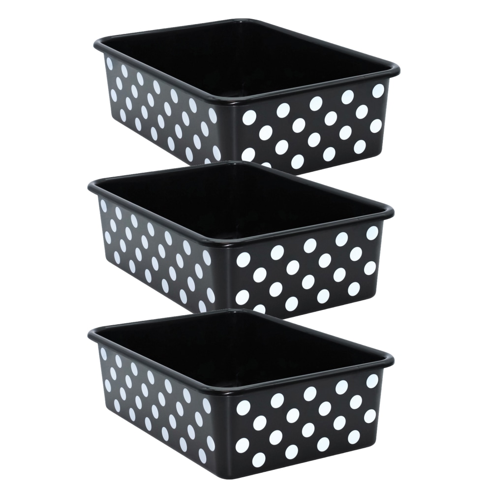 Teacher Created Resources Plastic Storage Bin, Large, White Polka Dots on Black, Pack Of 3 MPN:TCR20420-3