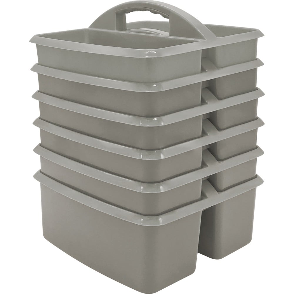 Teacher Created Resources Plastic Storage Caddies, 5-1/4inH x 9-1/4inW x 9inD, Gray, Pack Of 6 Caddies MPN:TCR20441-6