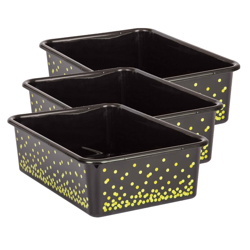 Teacher Created Resources Large Plastic Storage Bins, 5inH x 11-1/2inW x 16-1/4inD, Black Confetti, Pack Of 3 Bins MPN:TCR20896-3