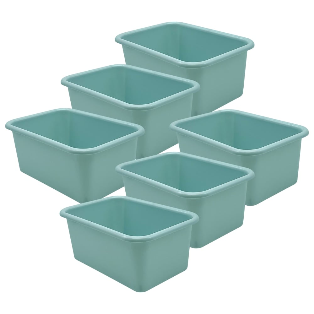 Teacher Created Resources Small Plastic Storage Bins, 5inH x 7-3/4inW x 11-3/8inD, Calming Blue, Pack Of 6 Bins MPN:TCR20980-6