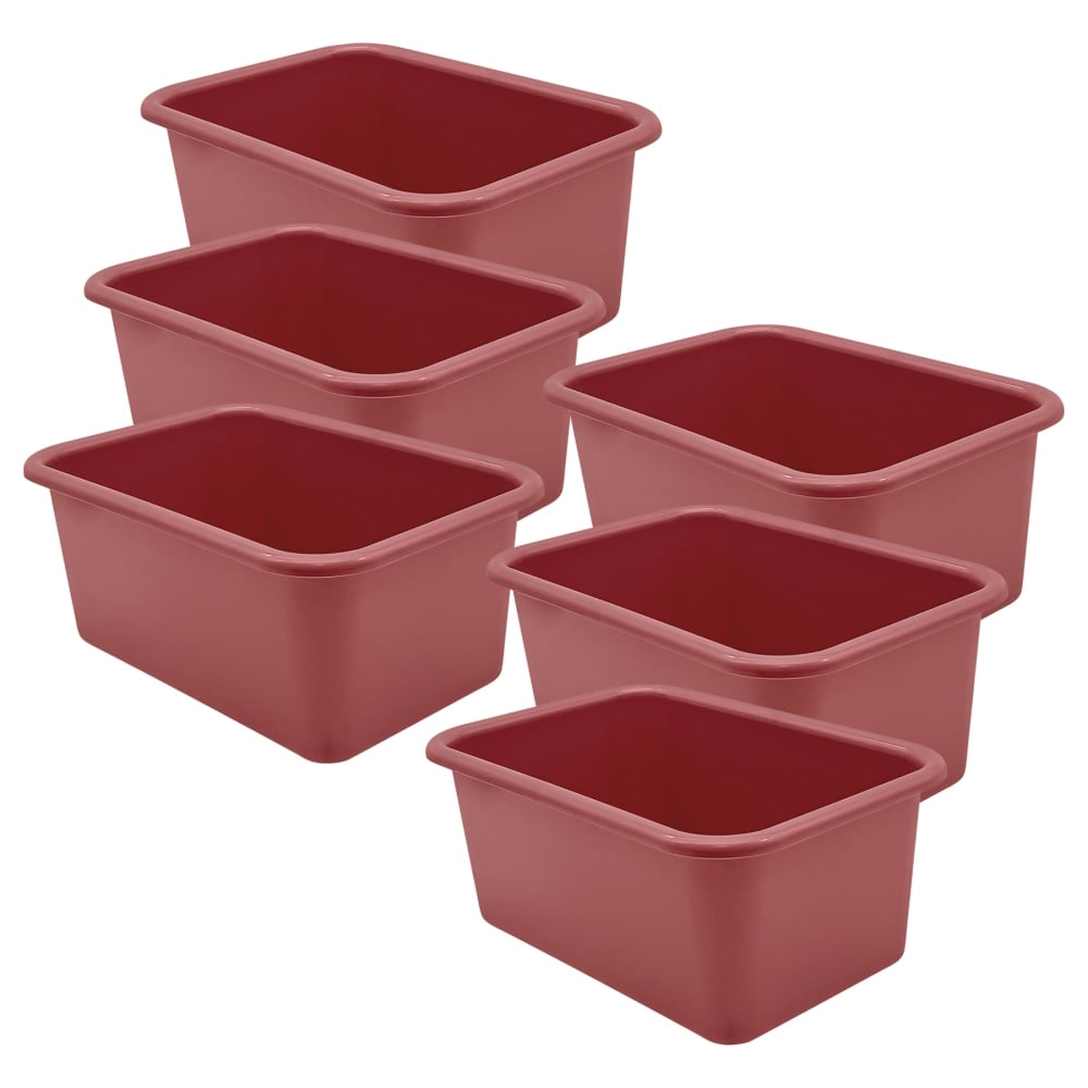 Teacher Created Resources Small Plastic Storage Bins, 5inH x 7-3/4inW x 11-3/8inD, Deep Rose, Pack Of 6 Bins MPN:TCR20981-6
