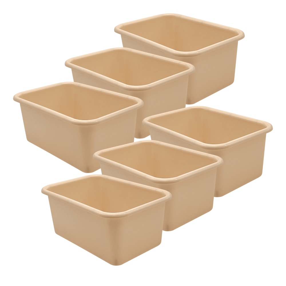 Teacher Created Resources Small Plastic Storage Bins, 5inH x 7-3/4inW x 11-3/8inD, Light Brown, Pack Of 6 Bins MPN:TCR20982-6