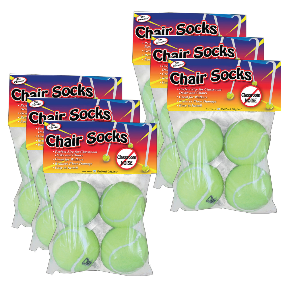 The Pencil Grip Chair Socks, 2-3/4in x 2-3/4in, Yellow, 4 Socks Per Pack, 6 Packs Of Socks MPN:TPG230-6