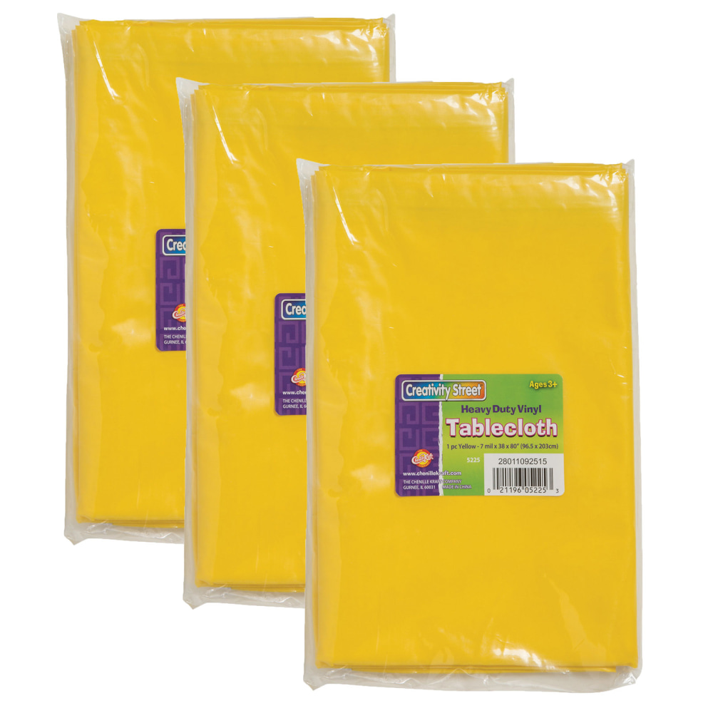 Creativity Street Vinyl Rectangle Tablecloths, 38in x 80in, Yellow, Pack Of 3 Tablecloths MPN:PACAC5225-3
