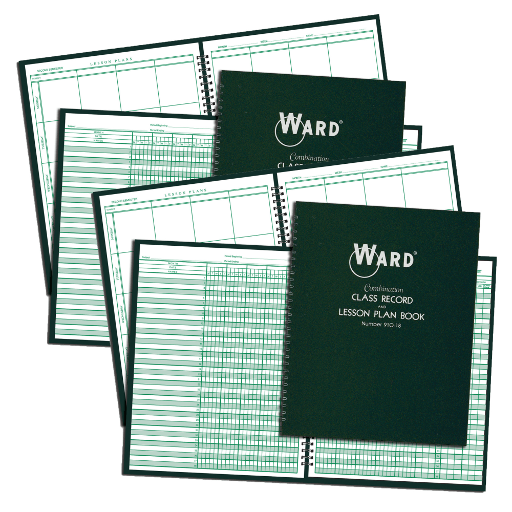 WARD Combination 9-10 Week Class Record + 8 Period Lesson Plan Book, Pack Of 2 MPN:WAR91018-2
