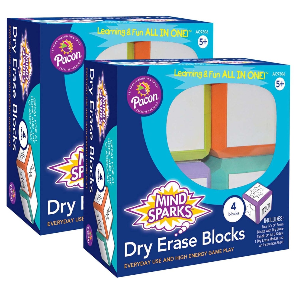 Mind Sparks Dry-Erase Blocks, 3in x 3in, Assorted Colors, Pre-K to Grade 4, 4 Blocks Per Set, Pack Of 2 Sets MPN:CK-9306-2