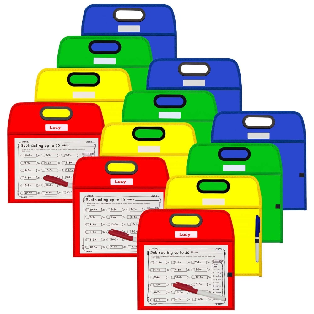 C-Line Portable Dry Erase Pocket Study Aids, 10in x 13in, Assorted Colors, Pack Of 3 Aids MPN:CLI40210-3
